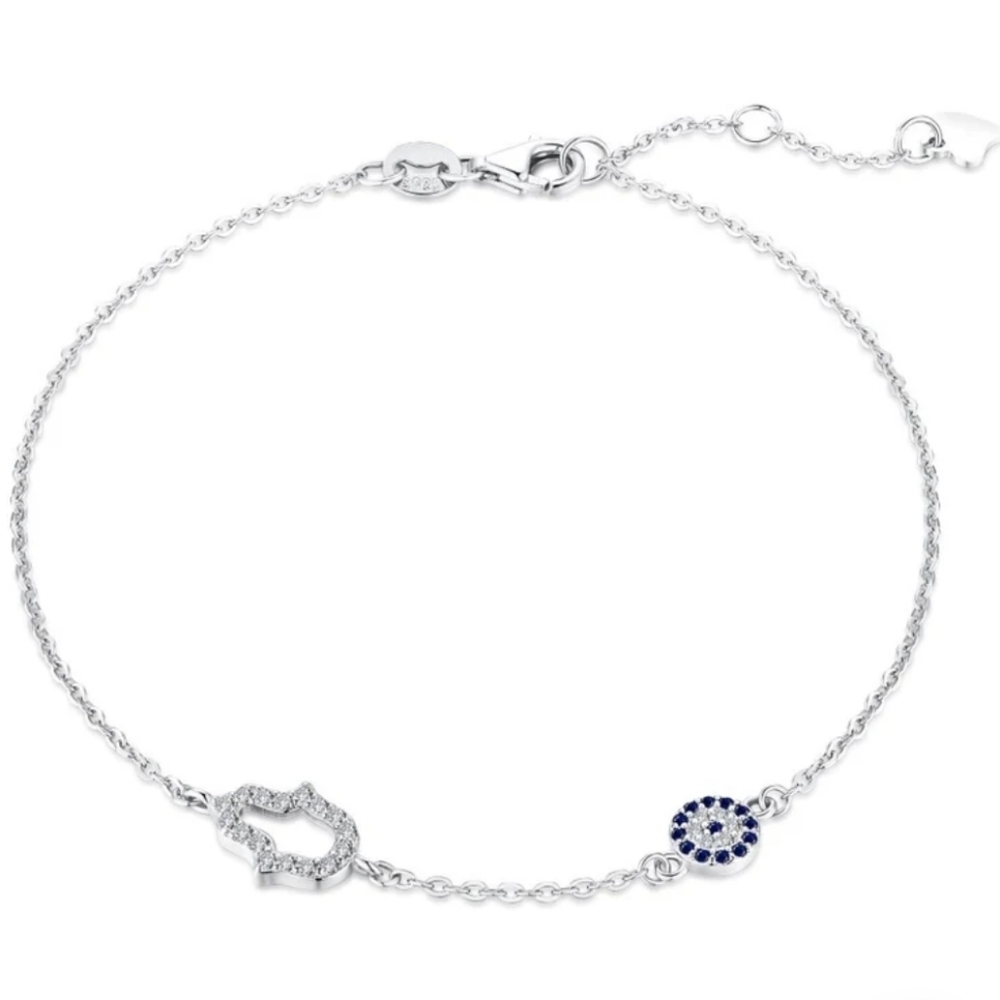925 Sterling‎ Silver Evil Eye Bracelet NEW